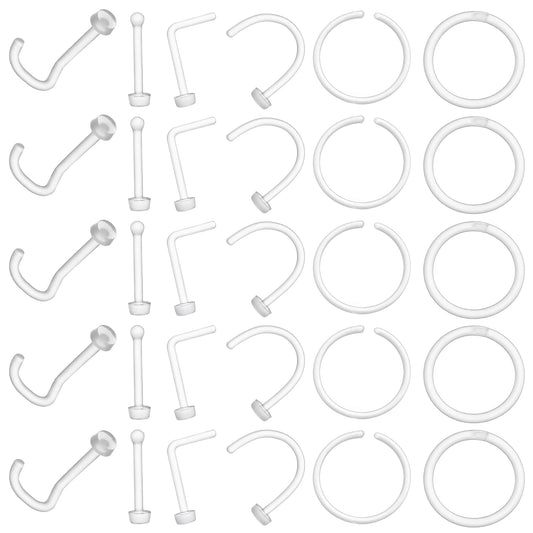 Yolev 30 Clear Nose Rings Studs Acrylic Nose Piercing Retainer Invisible Nose Stud for Work Flexible Nose Ring Retainer Nose Ring Hoop Belly Button Septum Lip Eyebrow Tongue Nipple Rings Body Jewelry