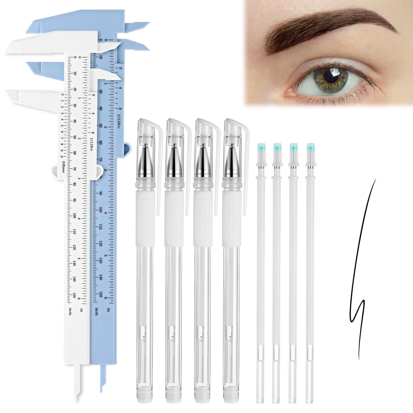 Eyebrow Mapping Kit, 4 Pcs Brow Mapping Pens with with 4 Replacement Refills and 2 Ruler, Makeup Tattoo Skin Marker Pen, Brow Lamination Supplies for Eyebrow Lip Skin