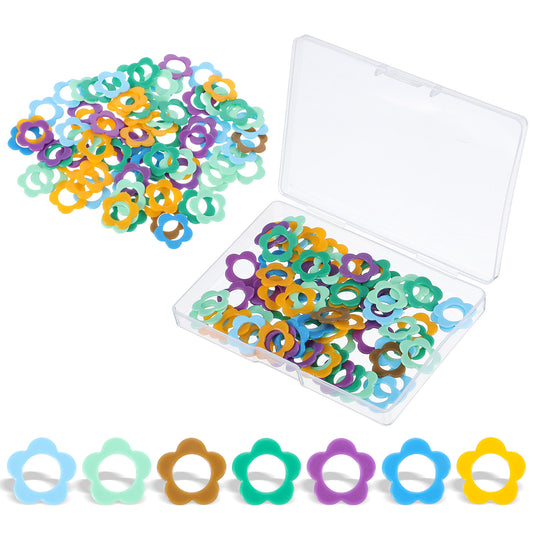 HekouJiub Knitting Stitch Markers Crochet Ring, 80Pcs Colorful Flower Stitch Markers for Crocheting with Storage Box, Crochet Marker Rings for Knitting Clothing Tag DIY Craft Project Women Crocheters