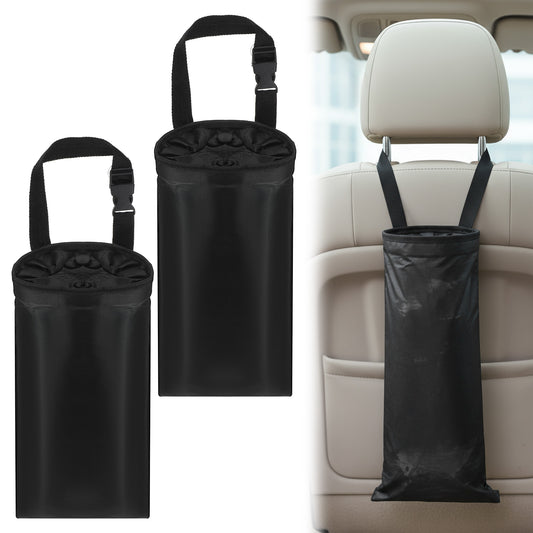 DIVINA VITAE 2 PCS Car Trash Bags, Washable Oxford Fabric, Elastic Top Opening, Sticky Strap Bottom, Adjustable Straps, Seat Back Garbage Can for Cars, SUVs, Travel