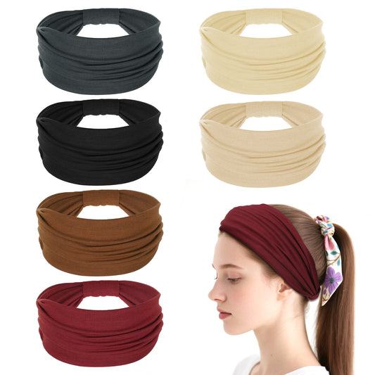 6PCS Wide Headbands for Women, Non-slip Sweat-absorbing Head Band, Soft and Comfortable Wide Knotted Headbands, Yoga Workout Sweat Bands for Head, Suitable for Women