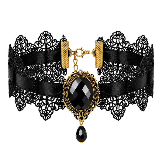 Gemoioio Gothic Black Lace Choker for Halloween Accessories