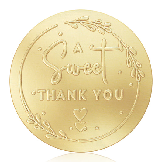 Sweet Thank You Labels, Embossed Round Gold Matte Stickers, Wedding Snack Bag Sweets Desserts Favors Stickers, 1.6 Inch Diameter
