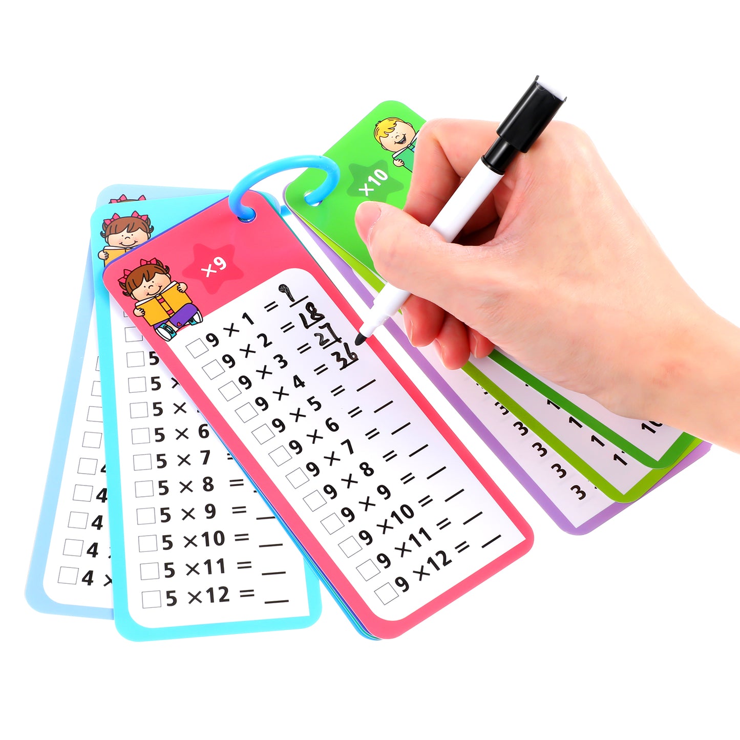 1-12 Multiplication Flash Cards, Multiplication Chart Cards, Including 15 Card, 2 Dry Erase Markers, 1 Rings, Educational Times Table Flashcards for 1st to 3rd Grades Classroom Home