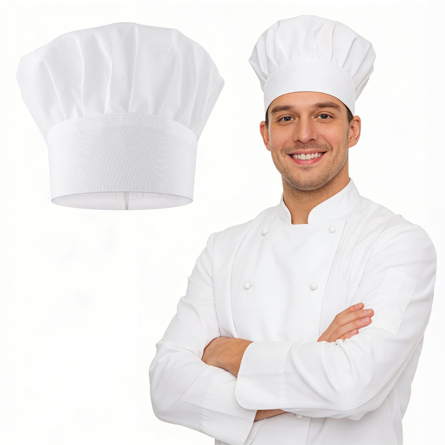 Telooco Chef Hat for Kids/Adult, Adjustable Elastic Bakers Hat Kitchen Cooking Chef Cap, White