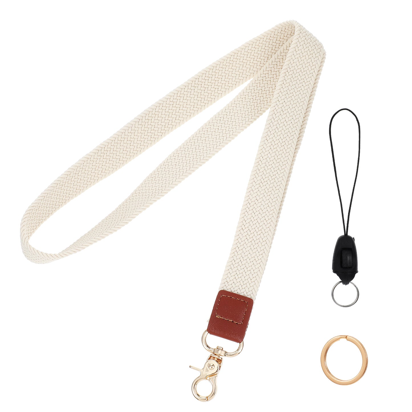 Josojoou Braided Eastic Key Lanyard for Women, Elastic Teacher Lanyards, Stretchy Neck Lanyard for Men And Women ID Cards, Work Cards, Access Card (White)