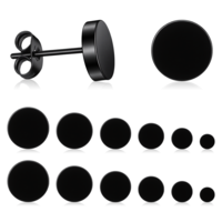 6 Pairs Black Stud Earrings for Men, Stainless Steel Earrings Studs