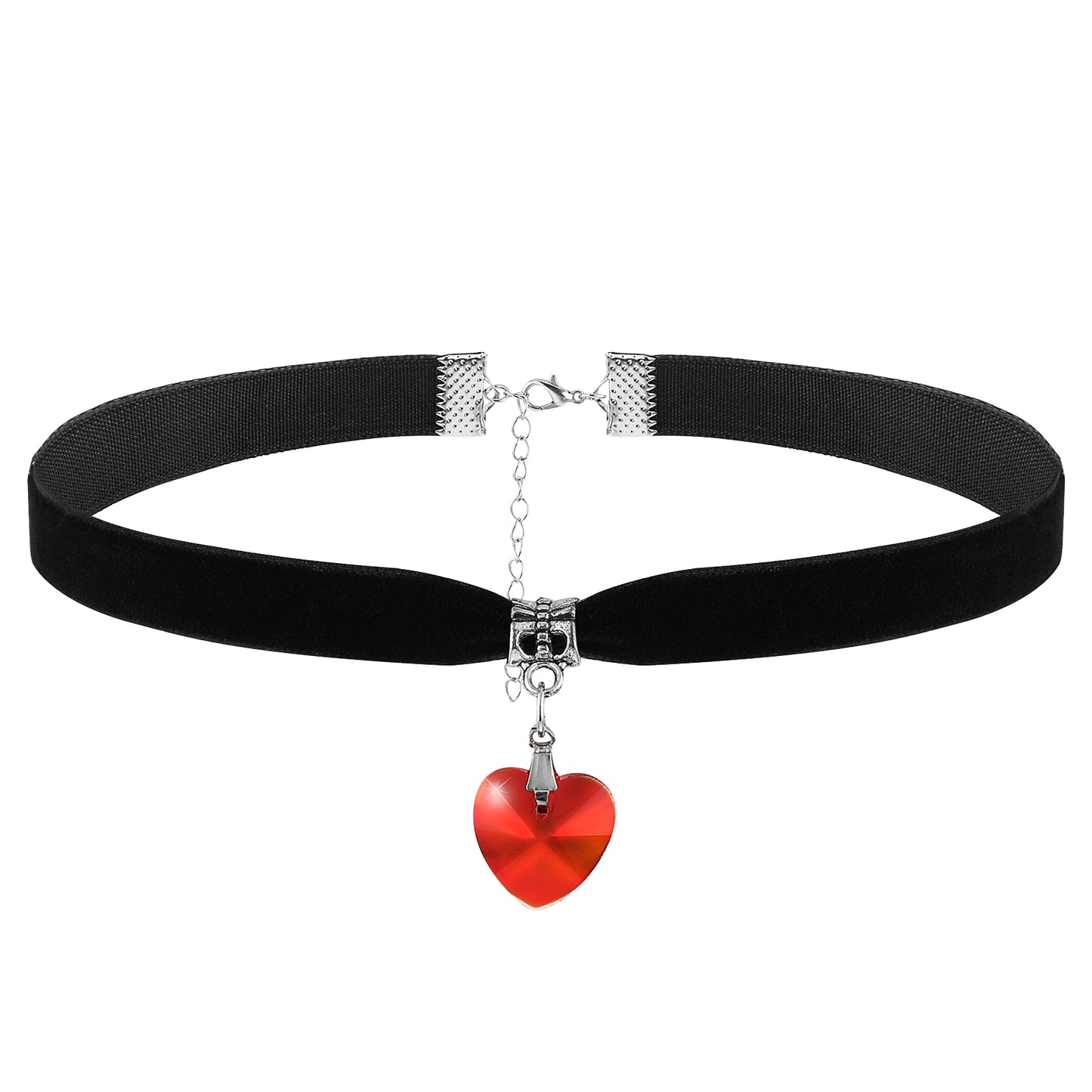 Red Heart Choker Necklace for Women, Adjustable Black Velvet Choker, Vintage Gothic Choker, 90s Ribbon Neck Collar for Holiday Party Cosplay