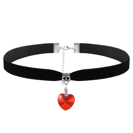 Red Heart Choker Necklace for Women, Adjustable Black Velvet Choker, Vintage Gothic Choker, 90s Ribbon Neck Collar for Holiday Party Cosplay