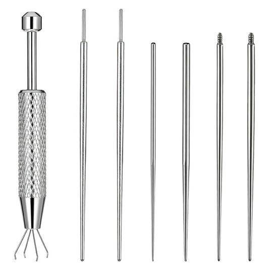 Piercing Grabber Tool, 6Pcs Stainless Steel Piercing Taper Insertion Tool with Piercings Ball Grabber, 14G 16G 18G Flat Back Threaded & Threadless Insertion Pins for Nose Lip Ear Tragus Helix Eyebrow