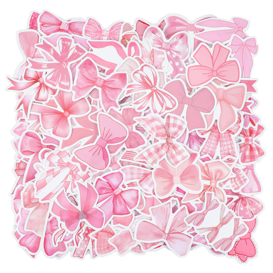 100 pcs Pink Coquette Bow Stickers Aesthetic Preppy Stickers Waterproof Cute Pink Bow Decor Stickers for Scrapbooking Water Bottles Laptops Phones Room