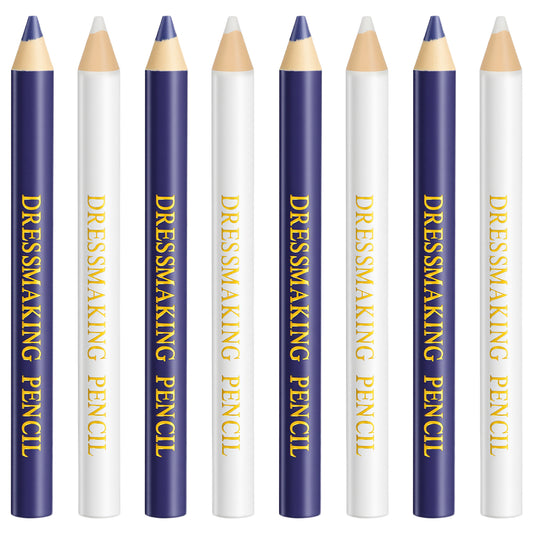 DIVINA VITAE 8PCS Fabric Markers For Sewing, Water Soluble Tailors Chalk Pencil, Wood Wax Material, Blue White Colors, Quilting Tracing Tools