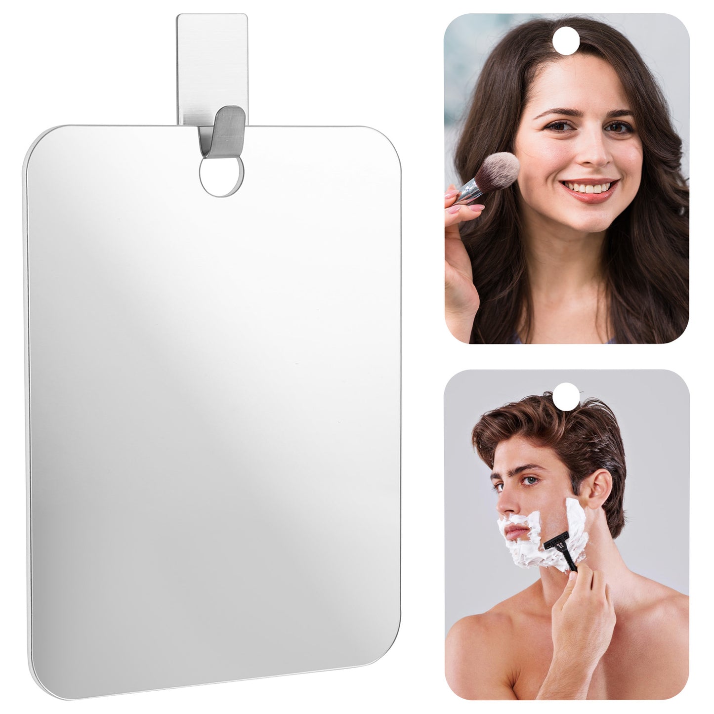 Tucnoeu 2pcs Shower Mirror Fogless for Shaving, 9.8 x 7.87in Frameless Mirror for Wall Hanging, with 2 Adhesive Hooks,Unbreakable Mirrors for for Bathroom, RV, Camping, Easy to Carry