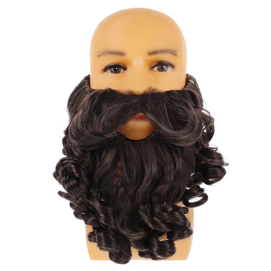 Curly Wizard Beard Realistic Fake Beard Costume Fake Mustache For Halloween(Brown)