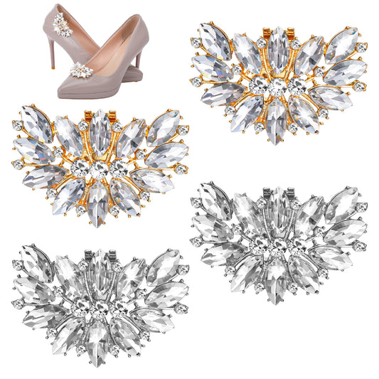 Yolev 4 Pcs Rhinestone Shoe Clips for Women Elegant Shoe Charms Detachable Crystal Shoe Clips Sparkling Clip on Shoes Embellishments for Bridal Wedding Prom Party Christmas High Heels Accessories