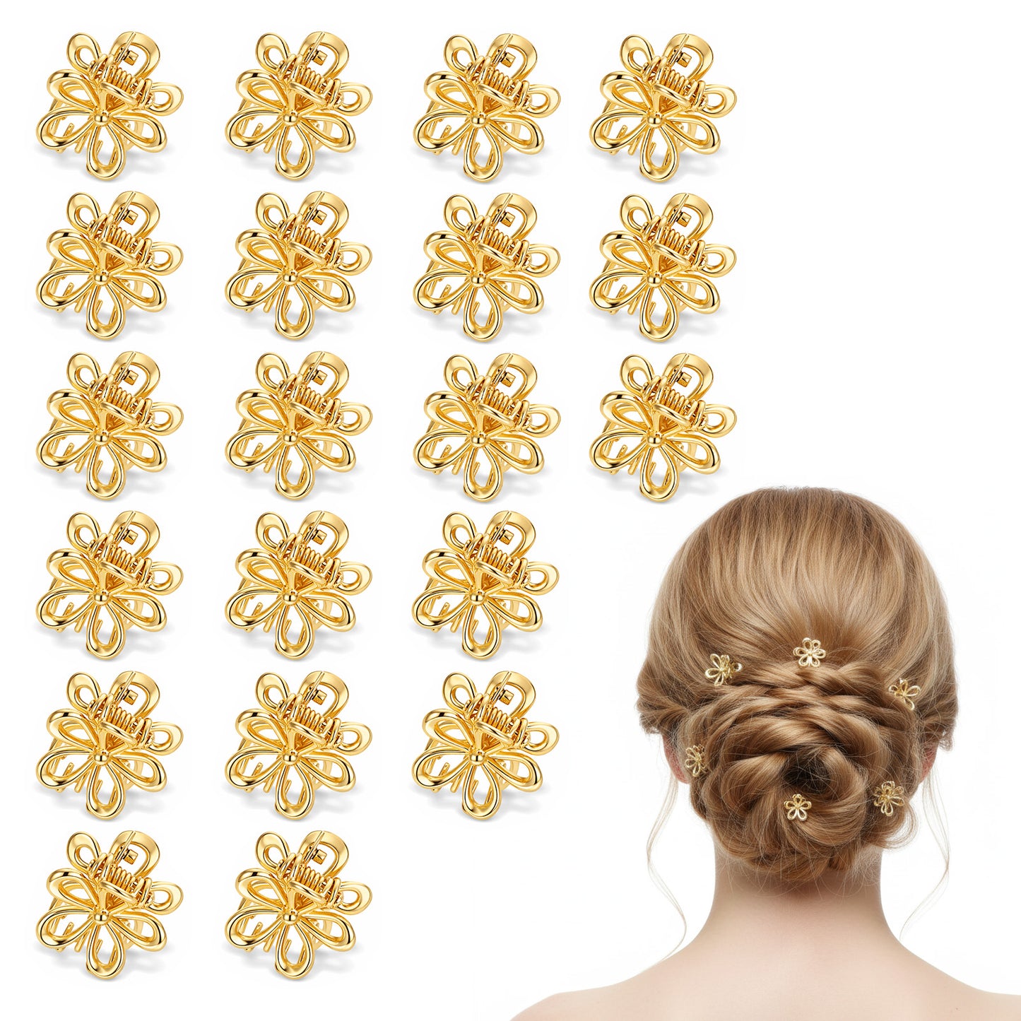 20Pcs Small Gold Flower Metal Mini Clips for Hair, Flower Tiny Claw Clip Hair Clips for Women Girls