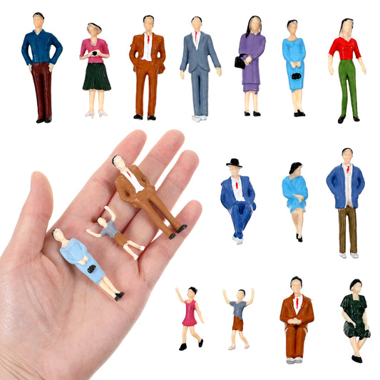Yykazqe 1: 30 Scale Mini People Figurines - 14pcs Sitting and Standing Miniature People Figurines Little Plastic Figurine for Miniature Scenes