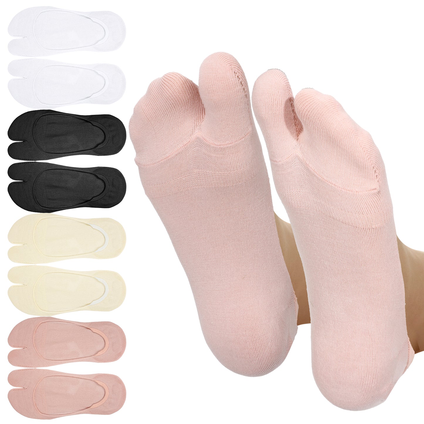Josojoou Flip Flop Socks - 4 Pairs Non-Slip Toe Separated Socks for Women | Low Cut No-Show Split Toe Socks for Sandals, Yoga & Home | Breathable Japanese Style Tabi Socks (4 Colors)