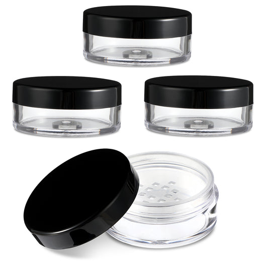 Telooco 4Pcs 10ml/0.34oz Refillable Loose Powder Containers Plastic Empty Loose Small Loose Powder Compact Reusable Makeup Powder Container Case with Elasticated Net Sifter