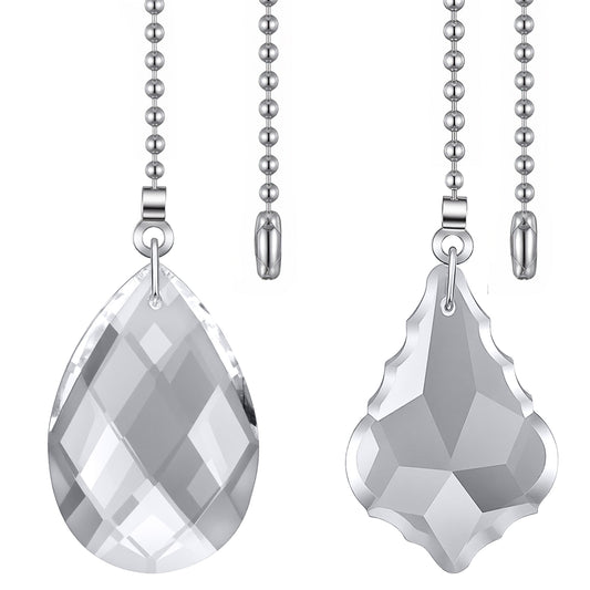 Neyauo 4Pcs Crystal Ceiling Fan Pull Chains 2" Glass Decorative Fan Pull Chain Pendant with 20" Extension Chains and Connector Crystal Fans Pulls Decorative for Bathroom Toilet Light Ceiling