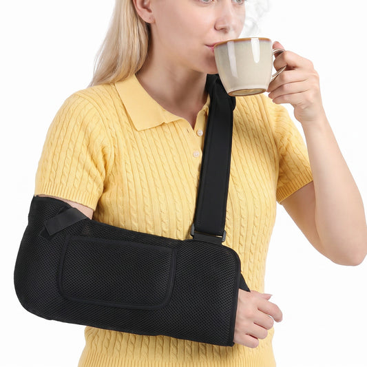 Gemoioio Arm Shoulder Sling for Men and Women, Porous Breathable Medical Sling with Pocket & Shoulder Pad, Adjustable Arm Support for Rotator Cuff Injury, Fracture, Post-Surgery