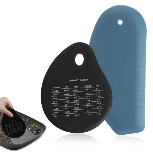 Dough Scraper Tool, 2Pcs Silicone Bowl Scraper Curved Edge Flexible Kitchen Pastry Scrapers for Bread, Cake, Batter, Cheese, Cream, Honey, Jam(Blue, Black)