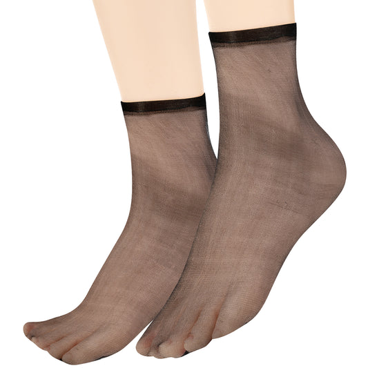 Telooco 10 Pairs Ankle Sheer Socks Nylon Pop Socks Silky Breathable Hosier Transparent Short Dress Stockings for Women (Black)