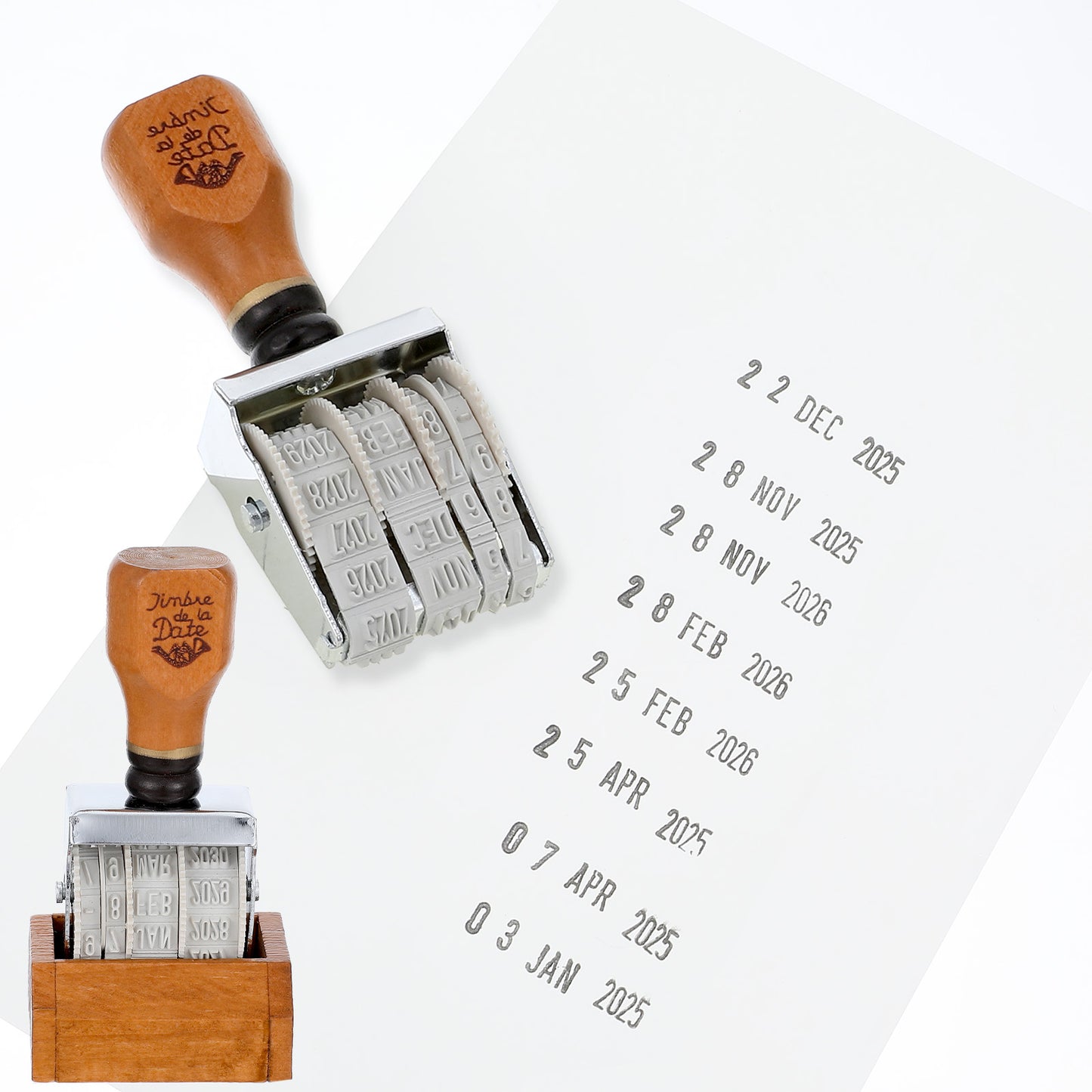 Roller Date Stamp, Retro Small Date Stamper with Wooden Handle & Base, Inking Day Month Year, Inking Day Month Year, for Office Craft Card Making Planner Scrapbooking, 2023-2034
