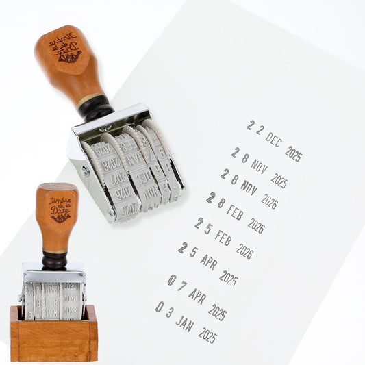 Roller Date Stamp, Retro Small Date Stamper with Wooden Handle & Base, Inking Day Month Year, Inking Day Month Year, for Office Craft Card Making Planner Scrapbooking, 2023-2034