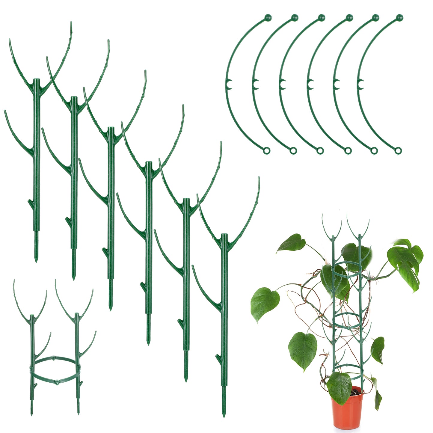 Plant Support Stakes for Indoor Plants 6 Sets Stackable Climbing Plant Support Stakes & Plant Cage Support Rings for Monstera Plants Potted Plants Flower Indoor Outdoor
