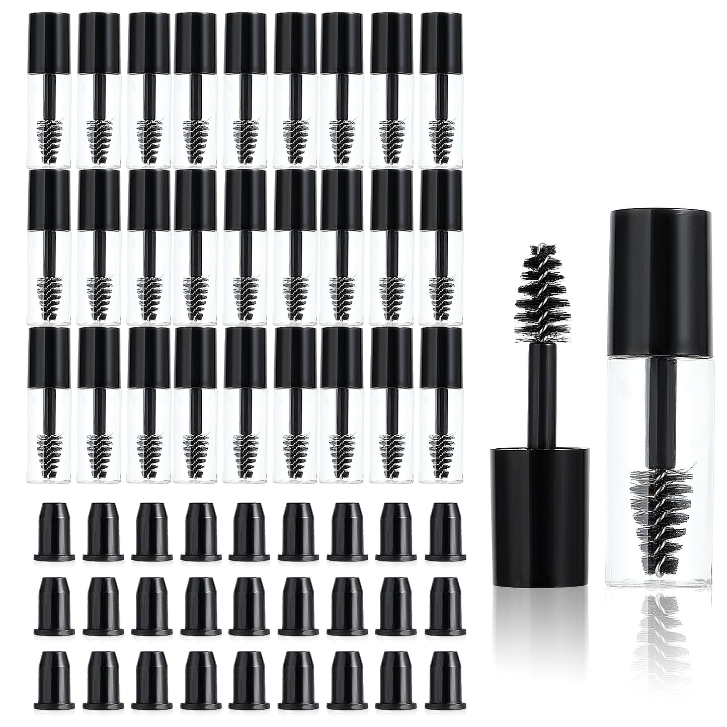 Tucnoeu 29 PCS Empty Mini 3ml Mascara Tubes and Wand for Castor Oil, Small Sample Size Eyelash Growth Packing Tube Container (29)