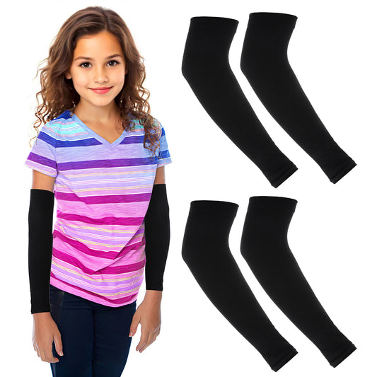 Tucnoeu 2 Pairs Sun Protection Arm Sleeves for Kids, UPF 50 Arm Cover for Boys & Girls, Ideal for Cycling, Golf, Outdoor Sports, Black(Black)