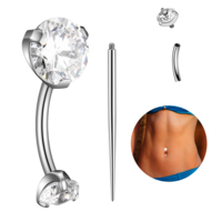 Neyauo G23 Titanium Belly Button Ring, Internally Threaded Navel Piercing Jewelry, 14G 10mm Bar, 5mm And 8mm Simulated Diamond, For Women And Men