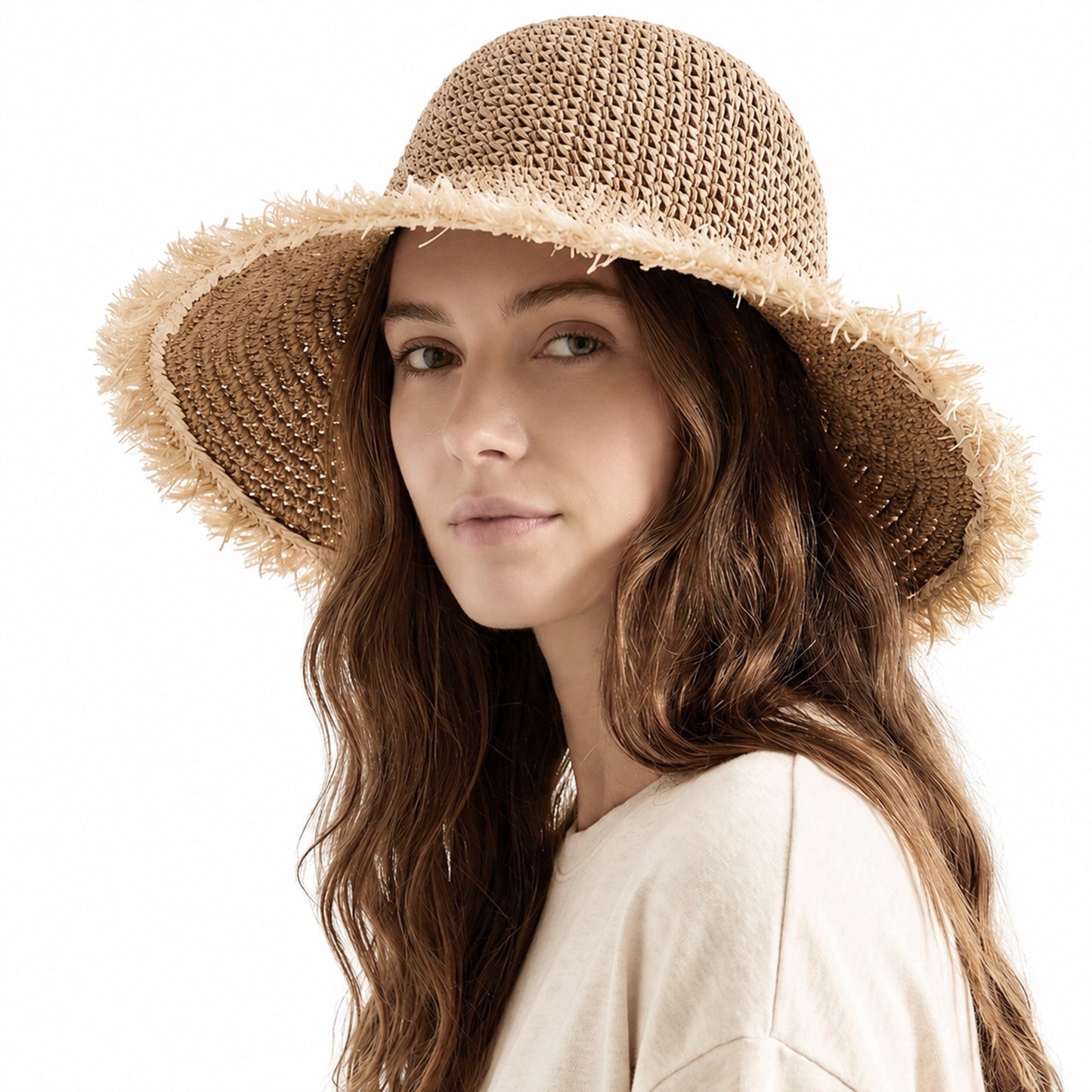 Yykazqe Straw Bucket Hats for Women - Stylish Straw Sun Hat, Beach Hats for Women for Outdoor Travel Hiking, Packable and UV Protection Khaki