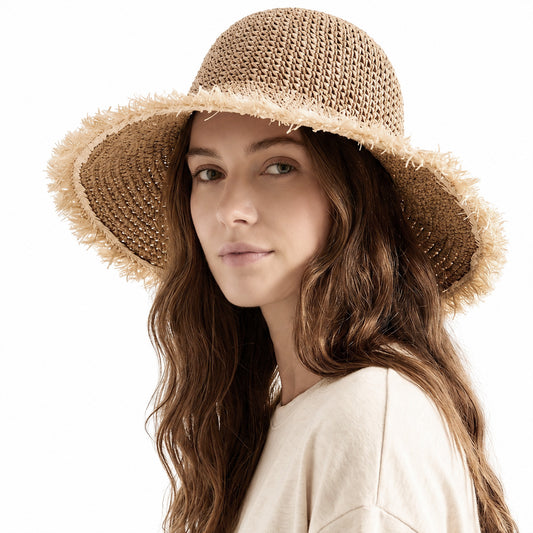 Yykazqe Straw Bucket Hats for Women - Stylish Straw Sun Hat, Beach Hats for Women for Outdoor Travel Hiking, Packable and UV Protection Khaki