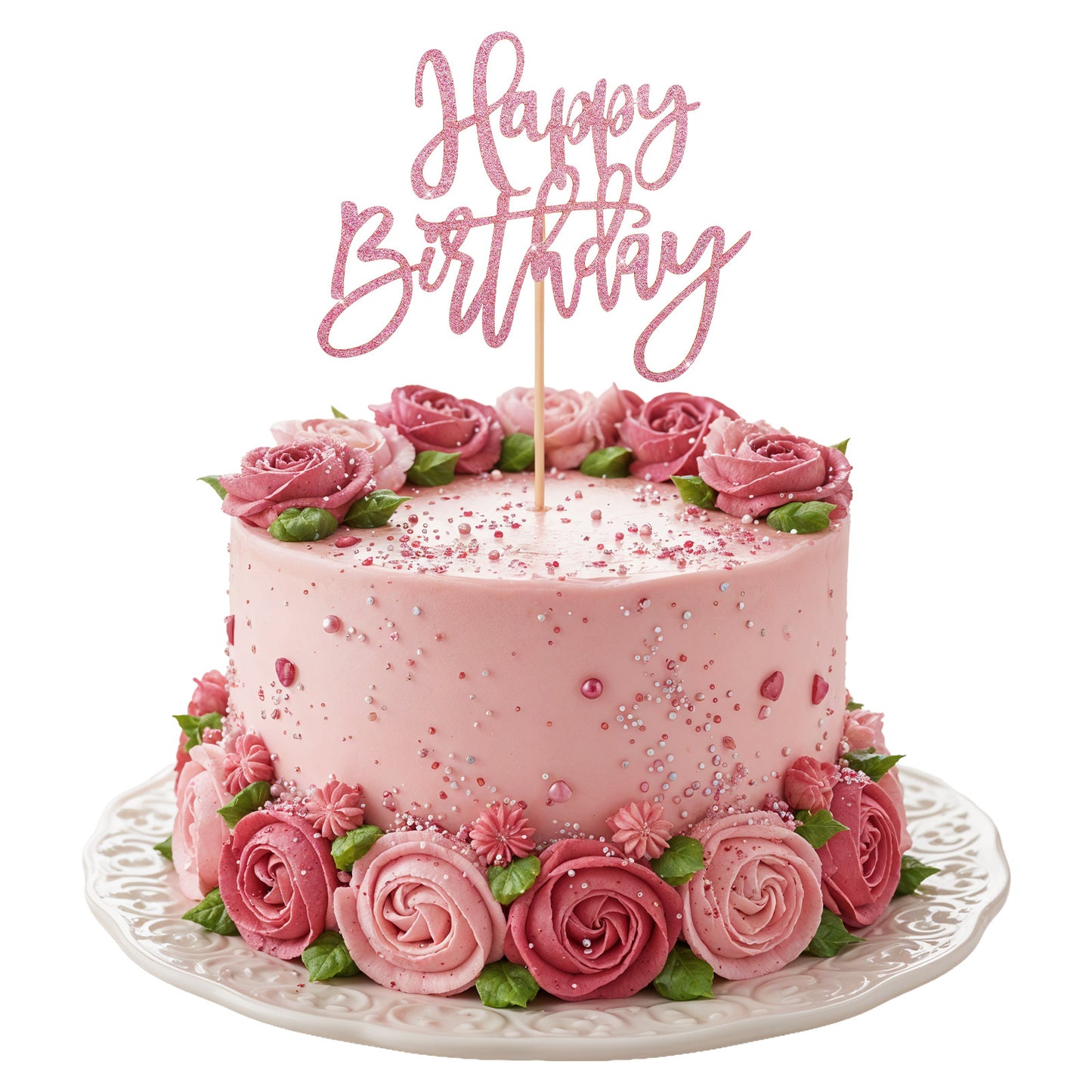 1 Pcs Happy Birthday Topper for Cake - Glitter Pink Happy Birthday Cake Pick for Celebrating Anniversary Theme Party Cake Decorations Supplies