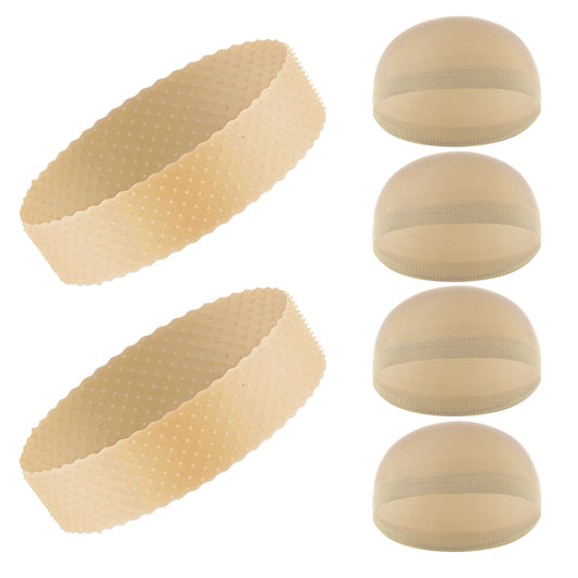 6 Pieces Wig Cap with Non-Slip Grip Band Elastic Silicone Wig Grip Cap for Glueless Lace Front Wigs, No Slip Headbands, Hair Cap for Women, Wig Accessories Kit(Brown)