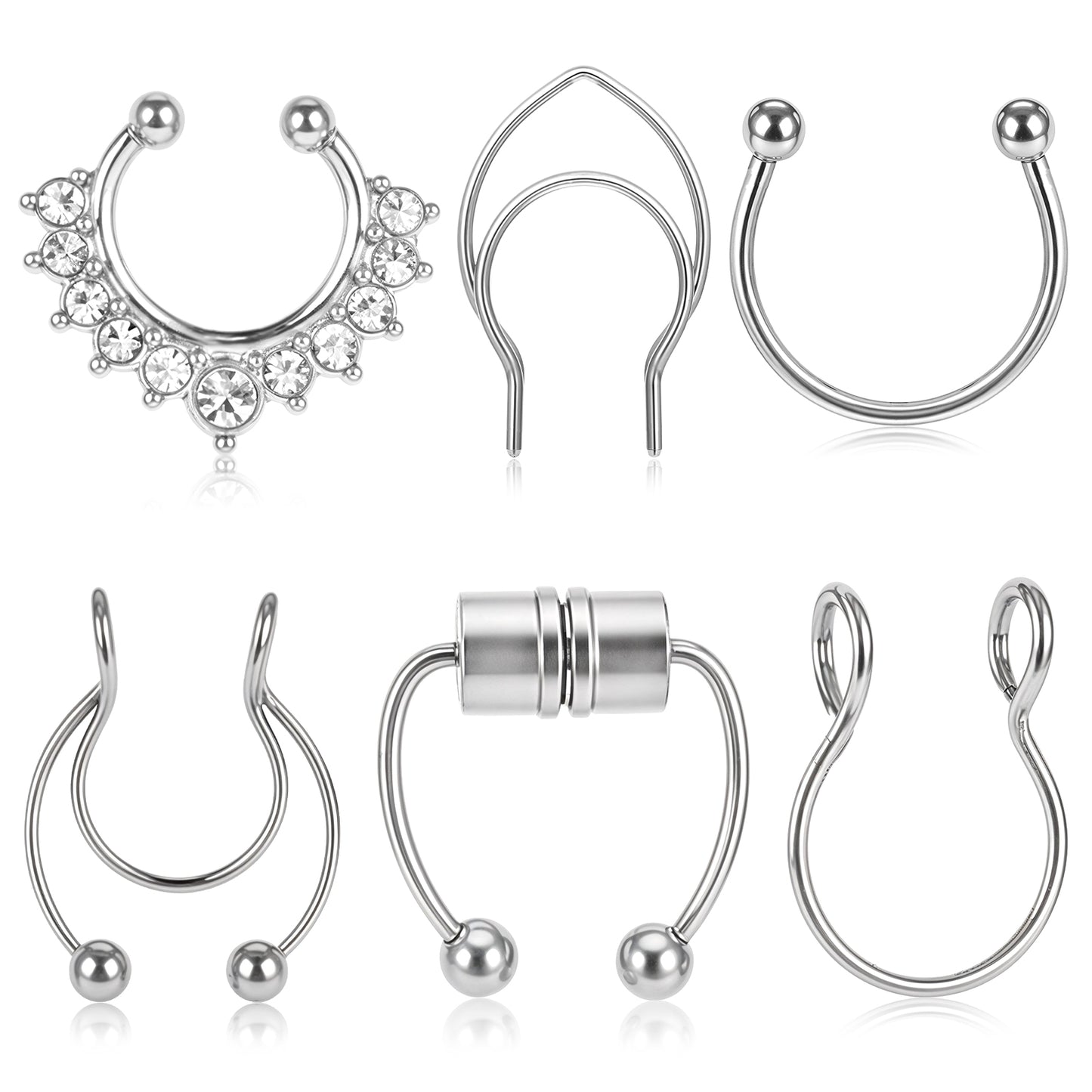 Yolev Fake Septum Piercing Fake Septum Ring Faux Septum Nose Rings Fake Septum Fake Nose Ring Clip On Septum Nose Ring Faux Septum Piercing Clip on Septum Ring Non Piercing Silver