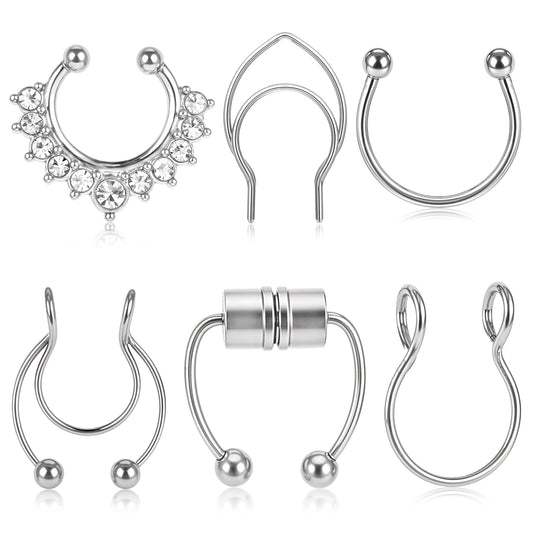 Yolev Fake Septum Piercing Fake Septum Ring Faux Septum Nose Rings Fake Septum Fake Nose Ring Clip On Septum Nose Ring Faux Septum Piercing Clip on Septum Ring Non Piercing Silver