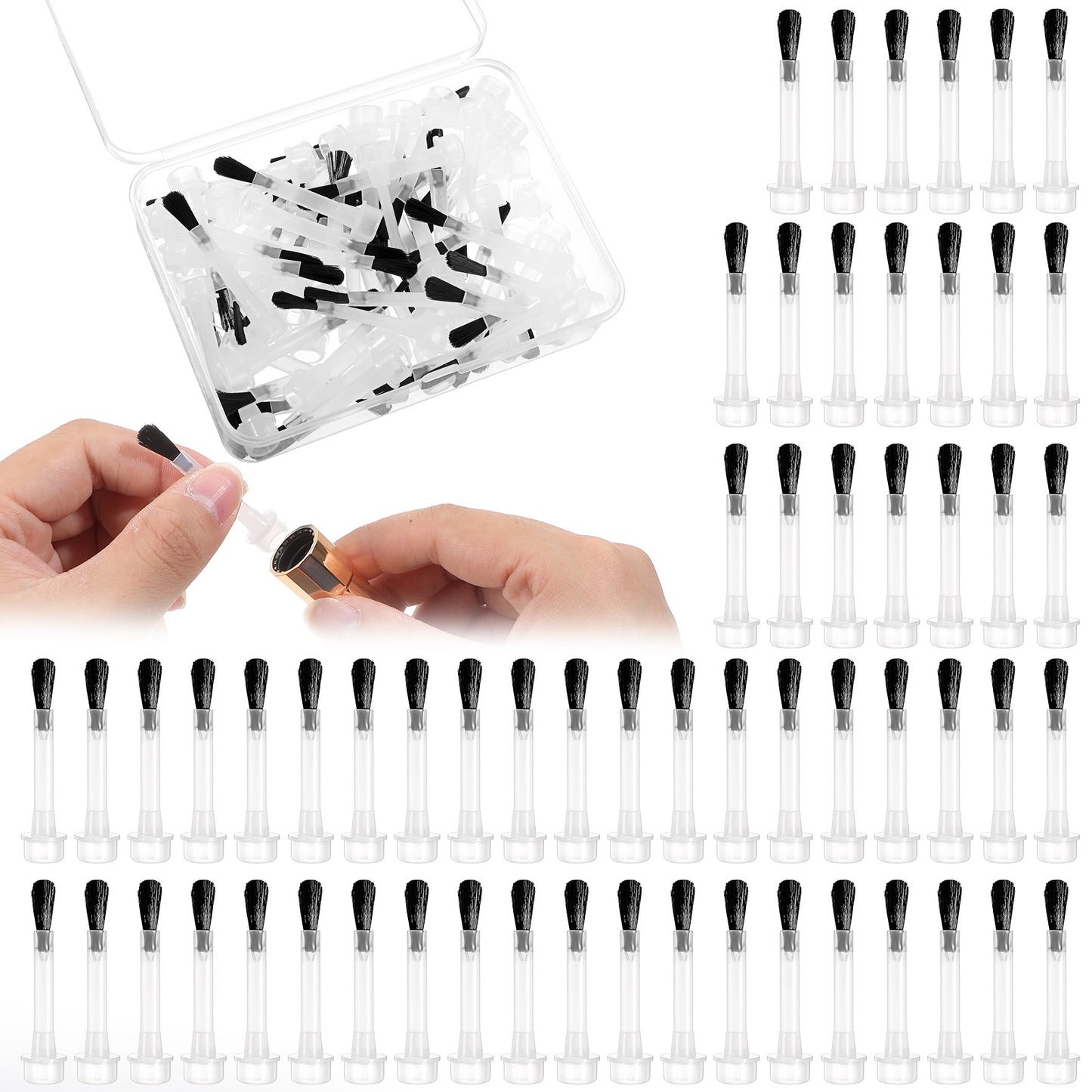 Tucnoeu 50pcs/box Replacement Nail Art Brushes Kit, Plastic Nail Art Brush Set with Handle, Disposable Nail Brushes, Premium Soft Bristles, Nail Design Kit, Nail Tools