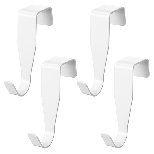 Neyauo 4 Pcs Over The Cabinet Door Hook Carbon Steel Cabinet Door Hooks Back-Mounted Cabinets Hanger for Hanging Stocking Clothes Towels(White)