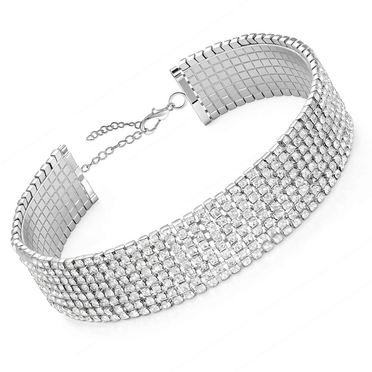 Ziuohaa Silver rhinestone choker necklace - Layered diamond choker For Women - Adjustable silver choker jewelry for Parties and Weddings