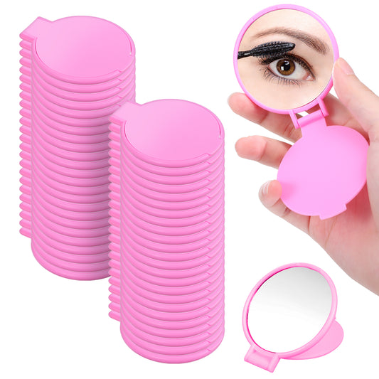 Telooco 50 Pcs Round Compact Mirror for Purse Mini Folding Mirror Portable Pocket Mirror Makeup Small Mirror Vintage Portable Travel Makeup Mirror for Women Daily Use (Pink)