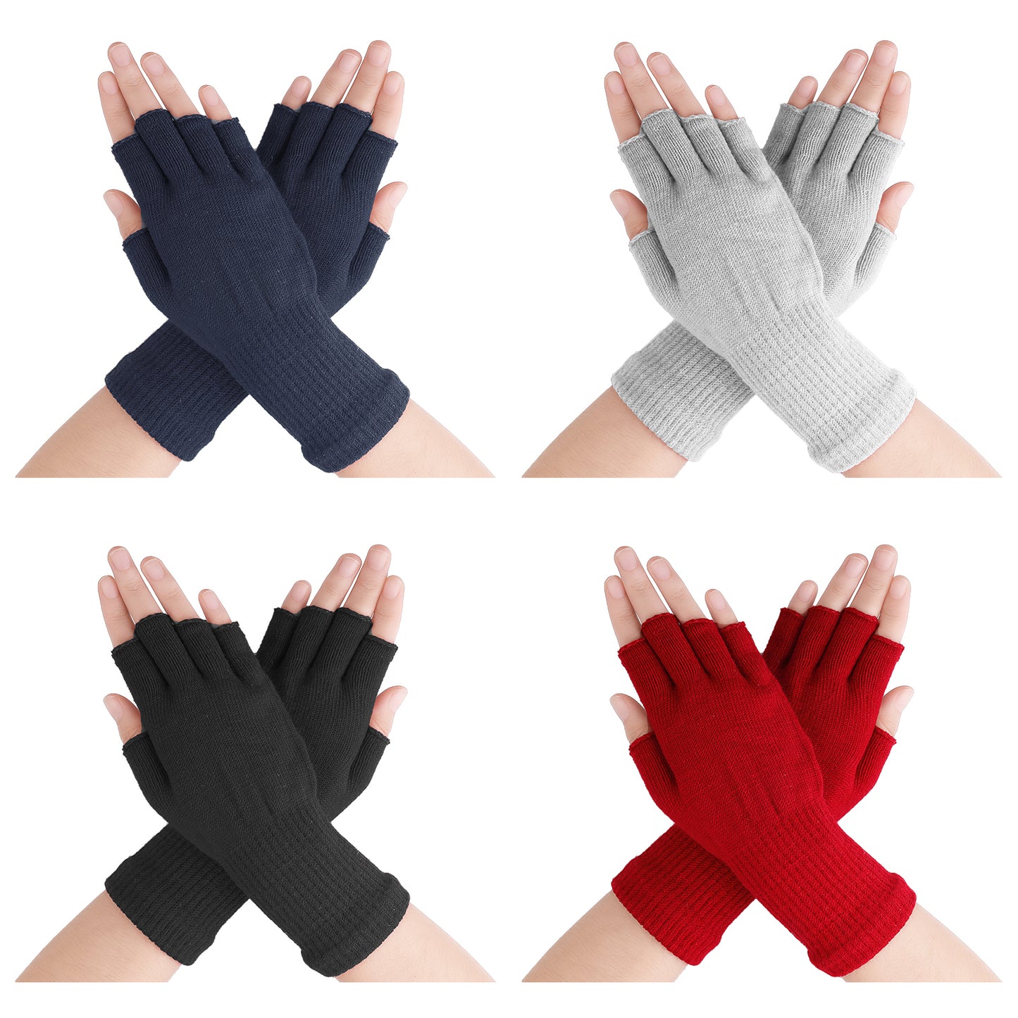 Lusofie Fingerless Gloves for Women Half Finger Winter Gloves with Long Wrist Cuff 4 Colour Winter Knit Fingerless Mittens