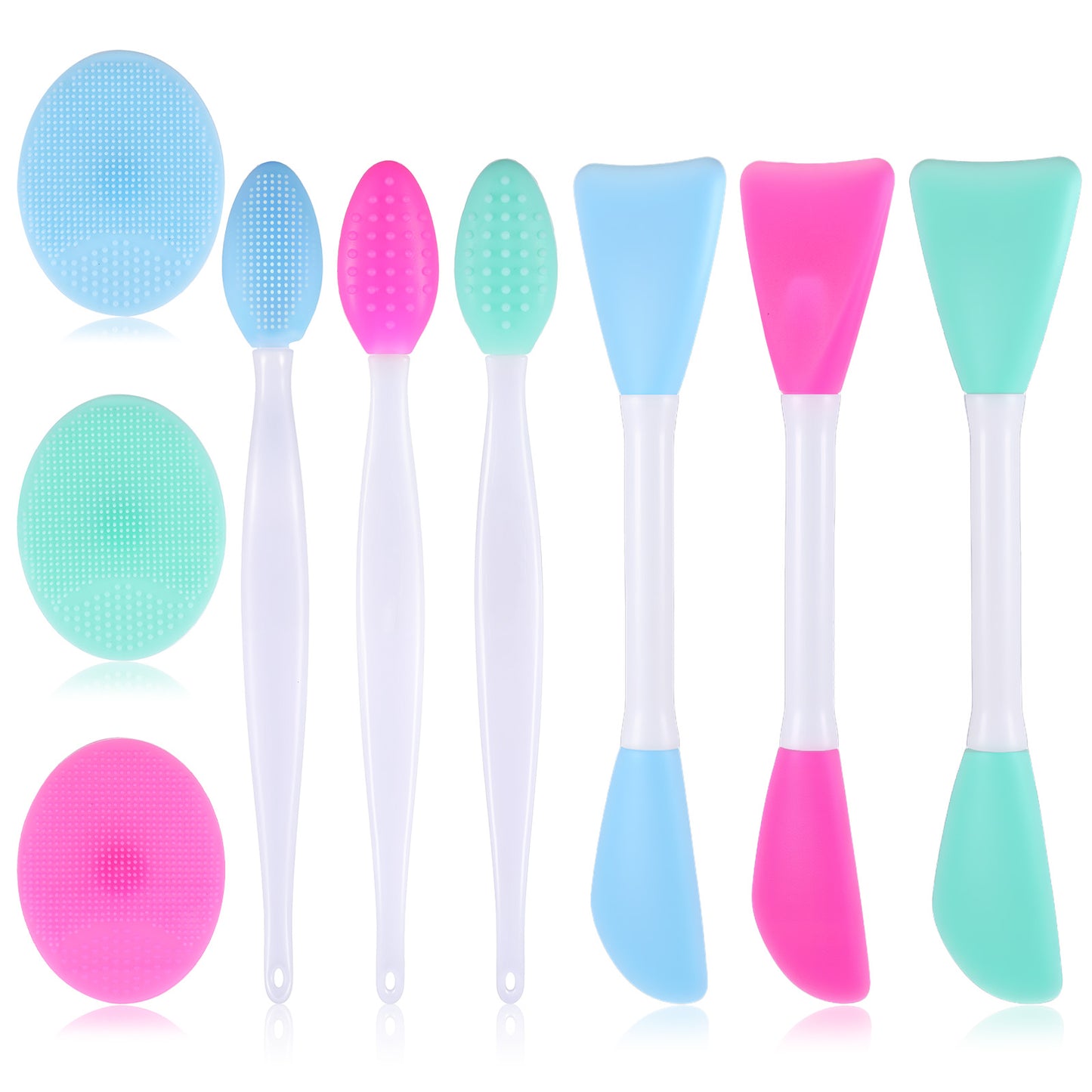 9PCS Silicone Face Scrubber Set, 3PCS Silicone Face Mask Brush, 3PCS Exfoliating Lip Brushes, 3PCS Facial Cleaning Brush Pads, Suitable for Men and Women