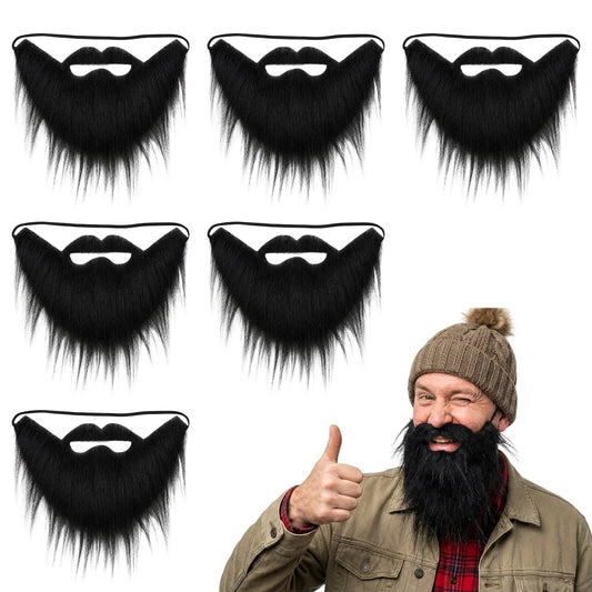 6Pcs Fake Beard Costume with Adjustable Elastic Band for Halloween Party