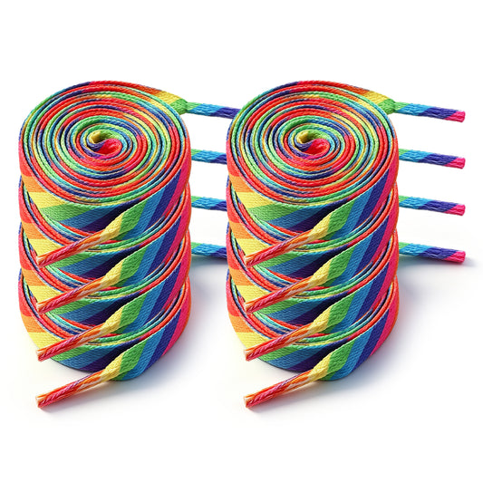 Gemoioio 4 Pairs Rainbow Shoelaces, Colorful Diagonal Striped Shoe Laces for Sneakers, Durable Flat Shoestrings for Athletic Shoes, Trendy Replacement Laces for Men Women Kids, Gift for Sneakerhead