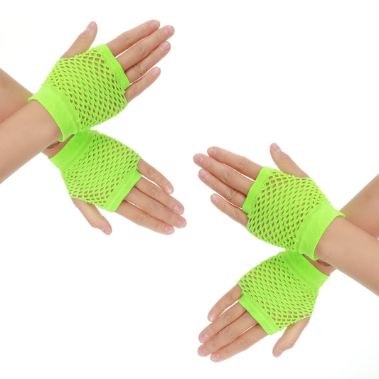 Telooco 2 Pairs Mesh Gloves Short Fishnet Gloves Fingerless Gothic 80s Glove Suitable for Halloween Theme Parties(Neon Green)