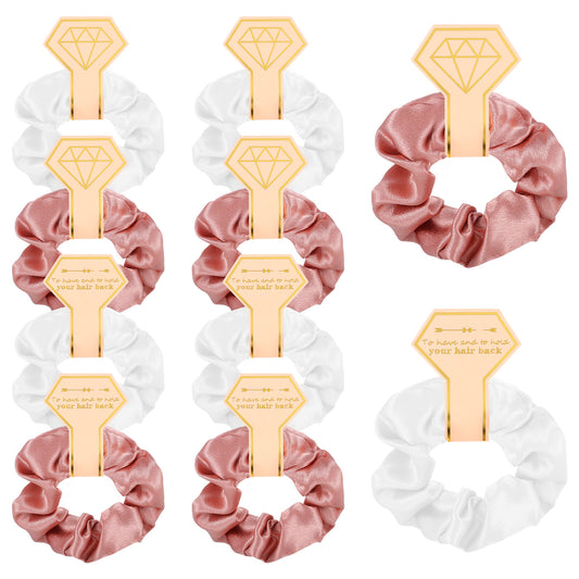 10pcs Luxury Satin Scrunchies for Bridesmaids Gifts - Hen Party Favours, Wedding Hair Accessories Set (White & Rose Gold) - No Damage Hair Ties