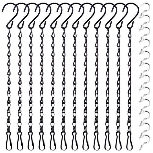 Yolev 12Pcs Black Chain for Hanging Plants 9.5 Inch Hanging Chains with 12pcs Ceiling Hooks Small Hanging Basket Chain Kits for Bird Feeders Planters Lanterns Wind Chimes Ornaments Outdoor Indoor Use